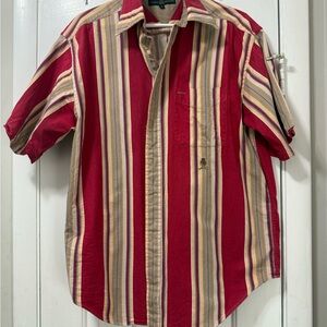 Vintage Tommy Hilfiger Red and Beige Striped Shirt L